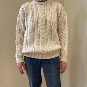 Classic Irish Cable Knit Crewneck Sweater - Cream
